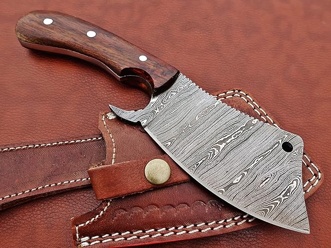 91I+JUy3YvL._AC_SX679_ 9" hand-forget Damascus cleaver, 5.5" edge, walnut handle. - Image 1