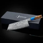 Tsunami VG10 Damascus 7" XL Cleaver Knife - Blue Resin Burl Handle - Image 8