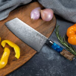 Tsunami VG10 Damascus 7" XL Cleaver Knife - Blue Resin Burl Handle - Image 6