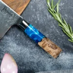 Tsunami VG10 Damascus 7" XL Cleaver Knife - Blue Resin Burl Handle - Image 7