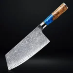 Tsunami VG10 Damascus 7" XL Cleaver Knife - Blue Resin Burl Handle