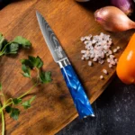 3.5'' Damascus Paring Knife with Blue Resin Handle - Image 5
