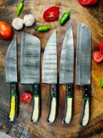 Black & Off White Handles Chef Knives 5 Pcs Set - Image 5