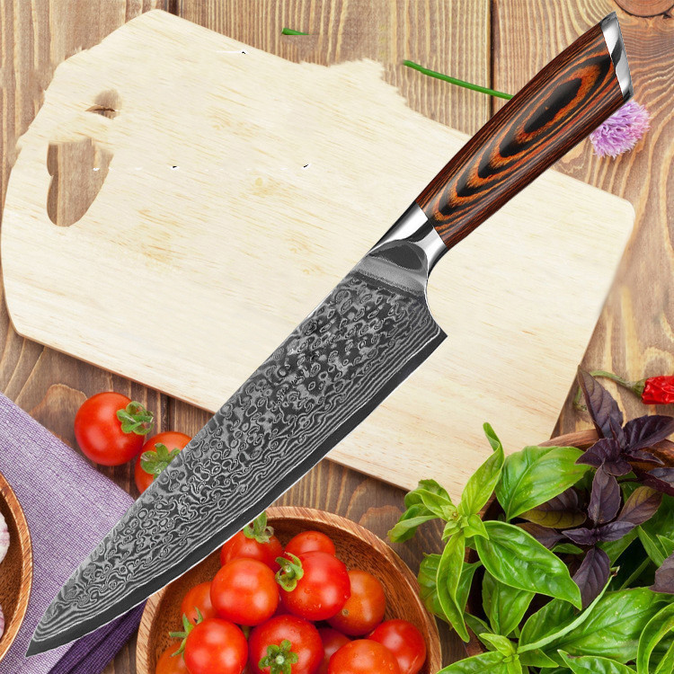 4cbbc048-a1be-4c04-86b1-80a464e5cde9.jpg Damascus Pattern Steel Western Chef Sushi Knife - Image 1