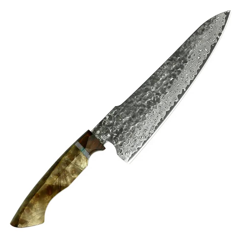LKJGY10017-1 Damascus 10Cr15CoMoV Stabilized Wood Gyuto 212mm - Image 1