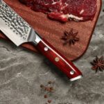 Damascus 10Cr15CoMoV Kiritsuke Gyuto 210mm Rosewood - Image 6