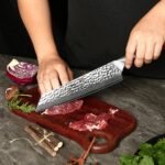 Damascus 10Cr15CoMoV Kiritsuke Gyuto 210mm Rosewood - Image 4