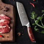 Damascus Clad 10Cr15CoMoV Rosewood Santoku 180 mm LKJSO10005